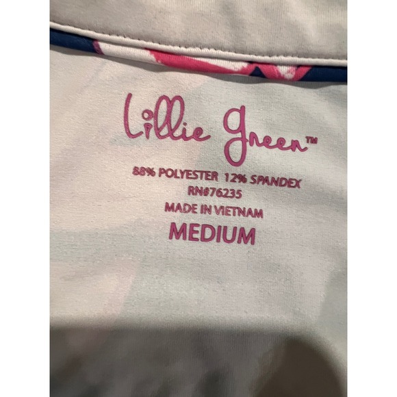 Lillie Green Polo Shirt Medium Navy Blue Pink Leaf Print Short Sleeve Golf - Picture 5 of 15